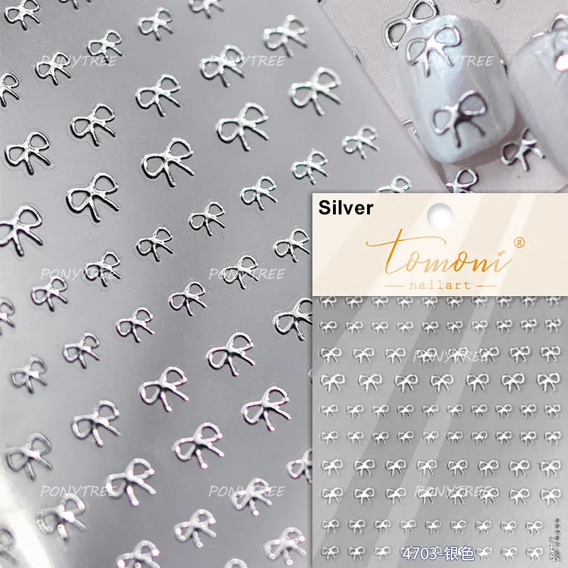 Colourful Grid Bowknot Charming Silk Ribbon Tie Chic 5D Self Adhesive Nail Art Sticker Sparkle Crystal Rhinestone Manicure Decal (ONLINE ORDER ONLY)