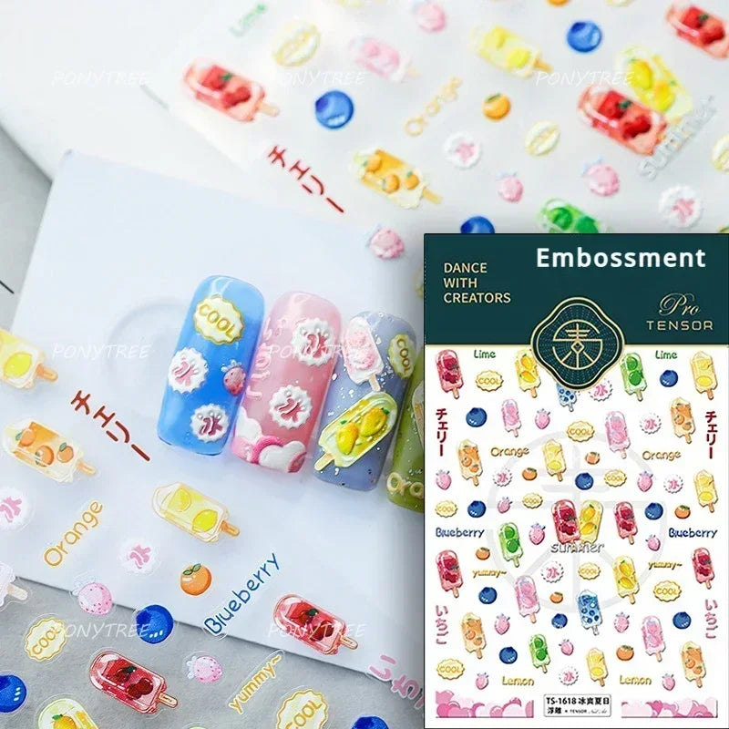 Colored Shiny Jelly Claw Paw Pudding Dessert Cherry Bowknot Cake Bow Tie Drink Food Love Heart Nail Art Sticker Manicure Decal (ONLINE ORDER ONLY)