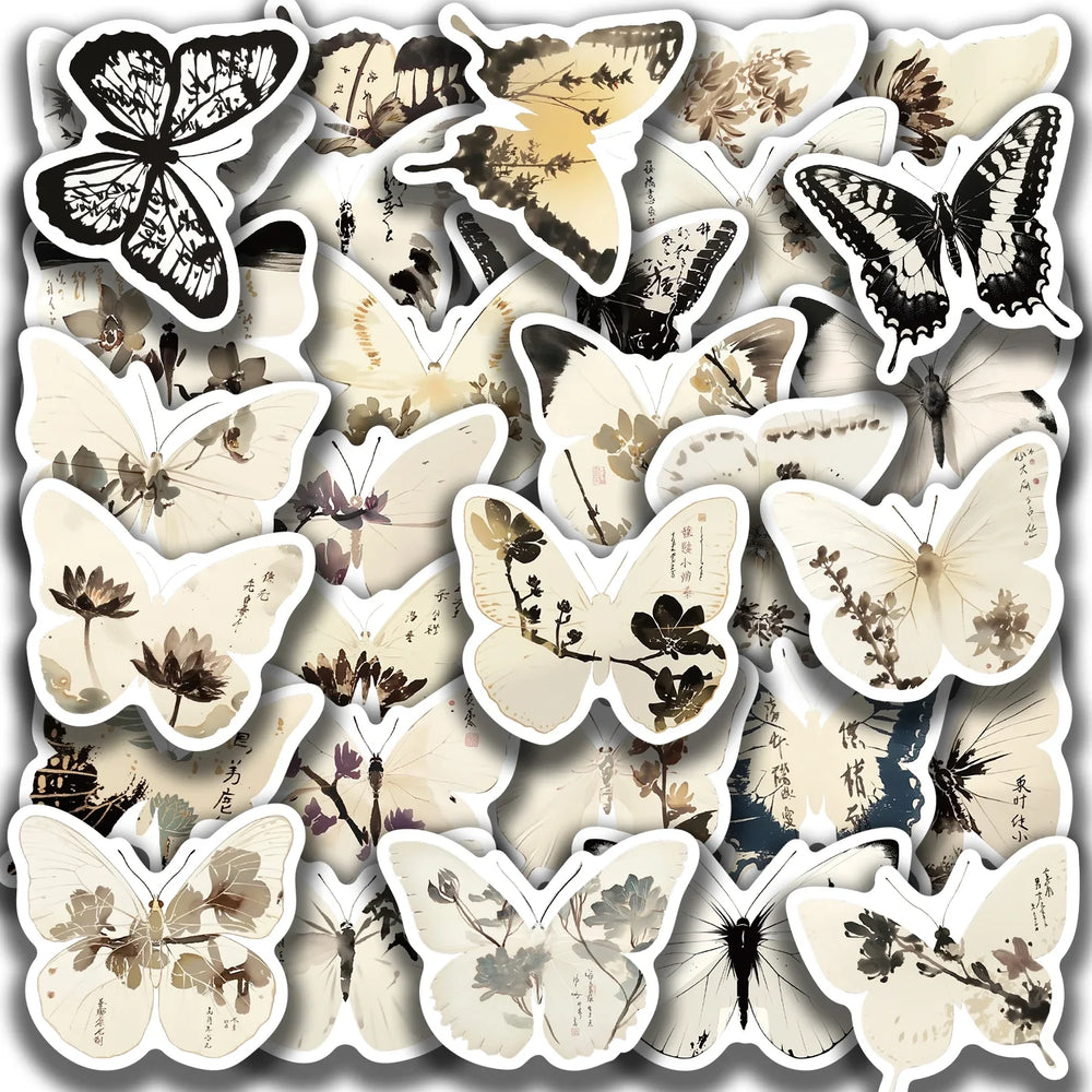 30Pcs Ink Butterfly Graffiti Stickers For Guitar Suitcase Phone Scrapbook DIY Vintage Sticker Craft Supplies (ONLINE ORDER ONLY)