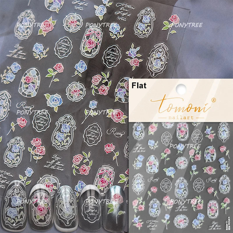 Hazy Feeling Bluestar-Amsonia Hubristic Blue Star Flower Floral Print 5D Soft Embossed Adhesive Nail Art Sticker Manicure Decals (ONLINE ORDER ONLY)