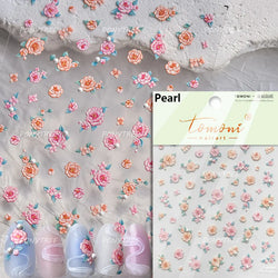 Oil Painting Style Rose Camellia Flower Vase Romantic Candle Holder Bowknot Embossed Adhesive Nail Art Stickers Manicure Decals (ONLINE ORDER ONLY)