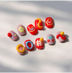 Flower Star Sun Grid Line Interesting Graffiti Tulip Cherry Apple Fruit Dot Painting Adhesive Nail Art Stickers Manicure Decals (ONLINE ORDER ONLY)