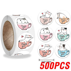 100-500pcs Thank You Cats Stickers For Kids Reward Stickers Thanksgiving Labels Toys 6 Beautiful Designs Stationery stickers (ONLINE ORDER ONLY)