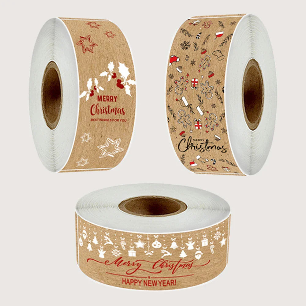 150pcs/roll Merry Christmas Stickers Kraft Paper Christmas Gift Packaging Labels For Envelopes Cards Gift Baking Decoration (ONLINE ORDER ONLY)