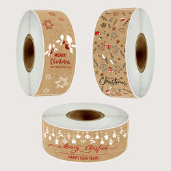 150pcs/roll Merry Christmas Stickers Kraft Paper Christmas Gift Packaging Labels For Envelopes Cards Gift Baking Decoration (ONLINE ORDER ONLY)