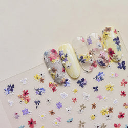 Chic Wild Flower Oil Painting Small Variegated Daisy Peach Blossom Lavender Petal Adhesive Nail Art Stickers Manicure Decals (Online Order Only)
