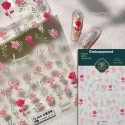Rose Flower Bouquet Leaves Lace Bowknot Pearl Photo Frame Gird Embossed Reliefs Self Adhesive Nail Art Stickers Manicure Decals (ONLINE ORDER ONLY)