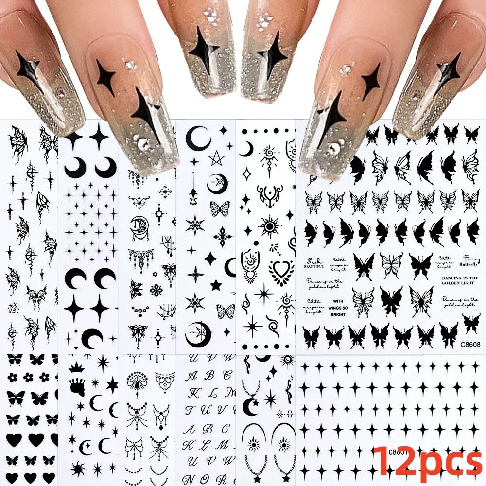 12pcs 3D Golden Glitter Heart Love Nail Stickers Valentine Self Adhesive Cute Cartoon Decal Geometry Slider Manicure Decoration* (ONLINE ORDER ONLY)