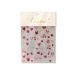 Cute Pink Tempting Strawberries Attractive Fruit Cutting Line Bowknot Star Silver Stamping Chic Nail Art Stickers Manicure Decal (ONLINE ORDER ONLY)