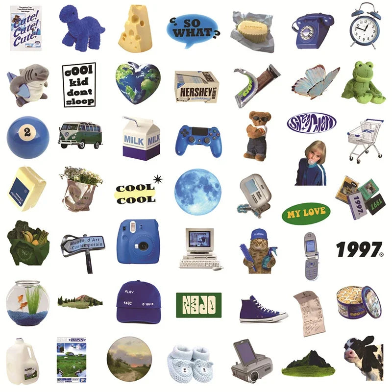 10/30/50PCS Fresh Cow Cheese PVC Graffiti Sticker Sticky Aesthetic Color Decorative Scrapbook DIY Child Phone Stationery Supply (ONLINE ORDER ONLY)