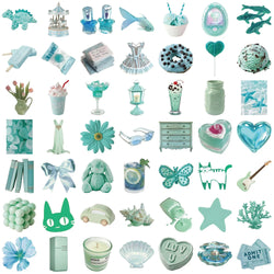 50pcs Ins Style Mint Green Stickers Aesthetic Summer Cartoon Decals Decoration DIY Waterproof Skateboard Laptop Phone Toys (Online Order Only)