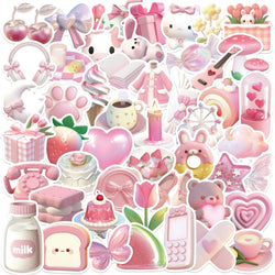 50PCS Pink Cartoon Stickers Cute Decals for Luggage, Skateboard, DIY, Graffiti (Online Order Only)