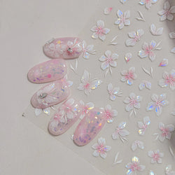 Embossed Flower Pink Butterfly Lucky Peach Blossom Chic Spring Petal 5D Soft Relief Adhesive Nail Art Stickers Manicure Decals (Online Order Only)