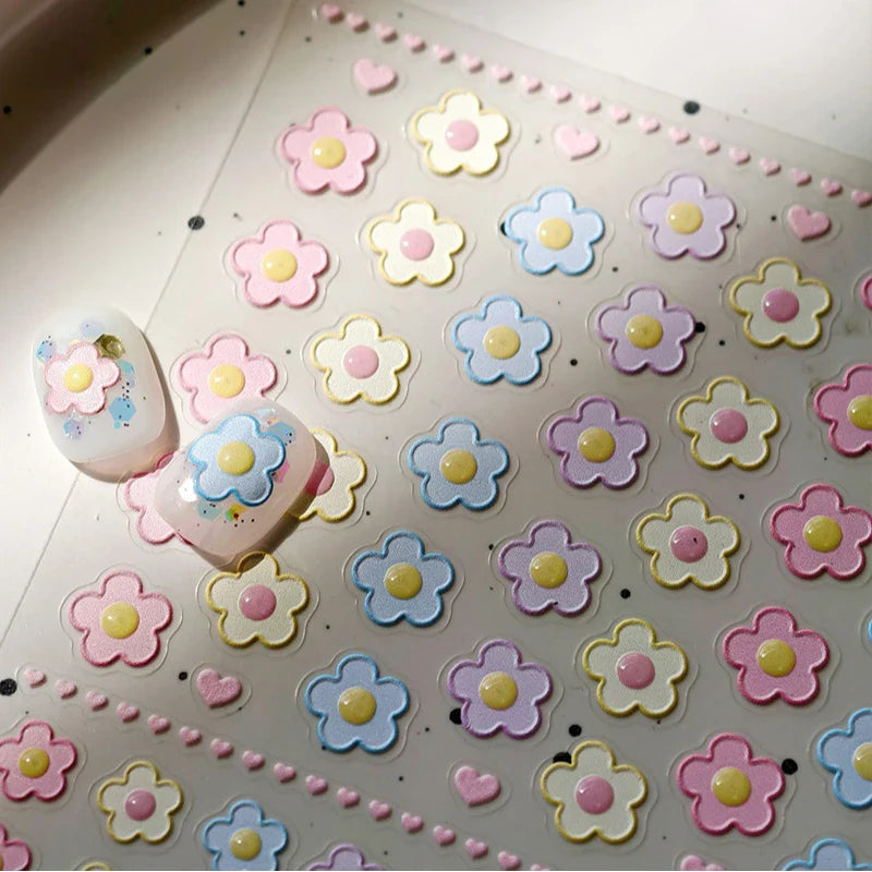 Lovely Colored Flower Fried Egg Petal Love Heart Cartoon Pink Yellow Purple Blue Delicate Charm Nail Art Stickers Manicure Decal (ONLINE ORDER ONLY)