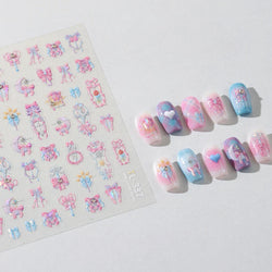 Pink Bowknot Star Moon Starburst Sun Polar Day Polar Night Sword Rose Flower Wreath Adhesive Nail Art Stickers Manicure Decals (ONLINE ORDER ONLY)