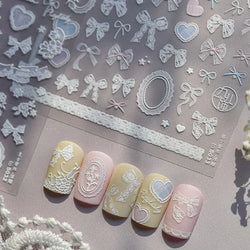 Retro Lace Gird Bowknot Love Heart Flower Leaves Fabric Art Photo Frame Embossed Self Adhesive Nail Art Stickers Manicure Decals (ONLINE ORDER ONLY)