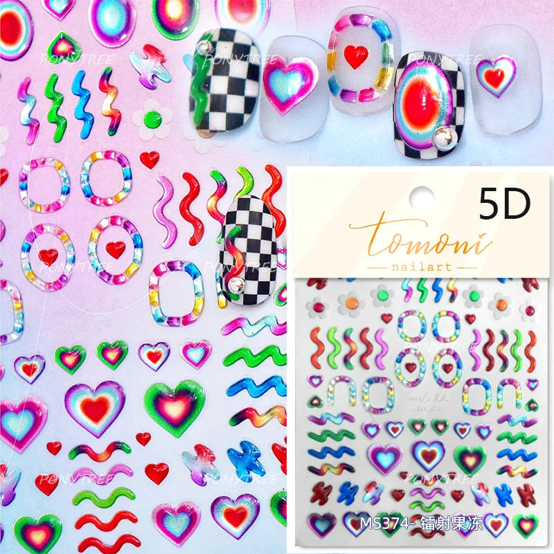 Flower Star Sun Grid Line Interesting Graffiti Tulip Cherry Apple Fruit Dot Painting Adhesive Nail Art Stickers Manicure Decals (ONLINE ORDER ONLY)