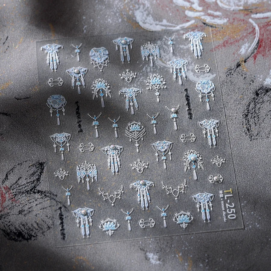Yunjin Brocade Shawl Tassel Pendant Traditional Chinese Costumes and Ornaments Self Adhesive Nail Art Stickers Manicure Decals (ONLINE ORDER ONLY)