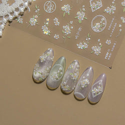 Pink Peach Blossom Flower White Pear Romantic Archaistic Swallow Window Adhesive Nail Art Stickers Rhinestone Manicure Decals (ONLINE ORDER ONLY)