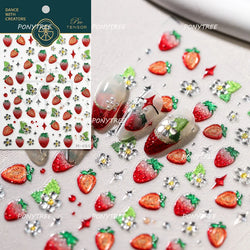 Strawberry Retro Lace Border  Flower Lovely Fruit Pearl Pendant Leaves Self Adhesive Nail Art Stickers Manicure Decal Wholesale (Online Order Only)