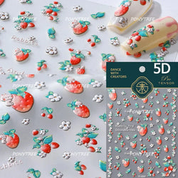Strawberry Retro Lace Border  Flower Lovely Fruit Pearl Pendant Leaves Self Adhesive Nail Art Stickers Manicure Decal Wholesale (Online Order Only)
