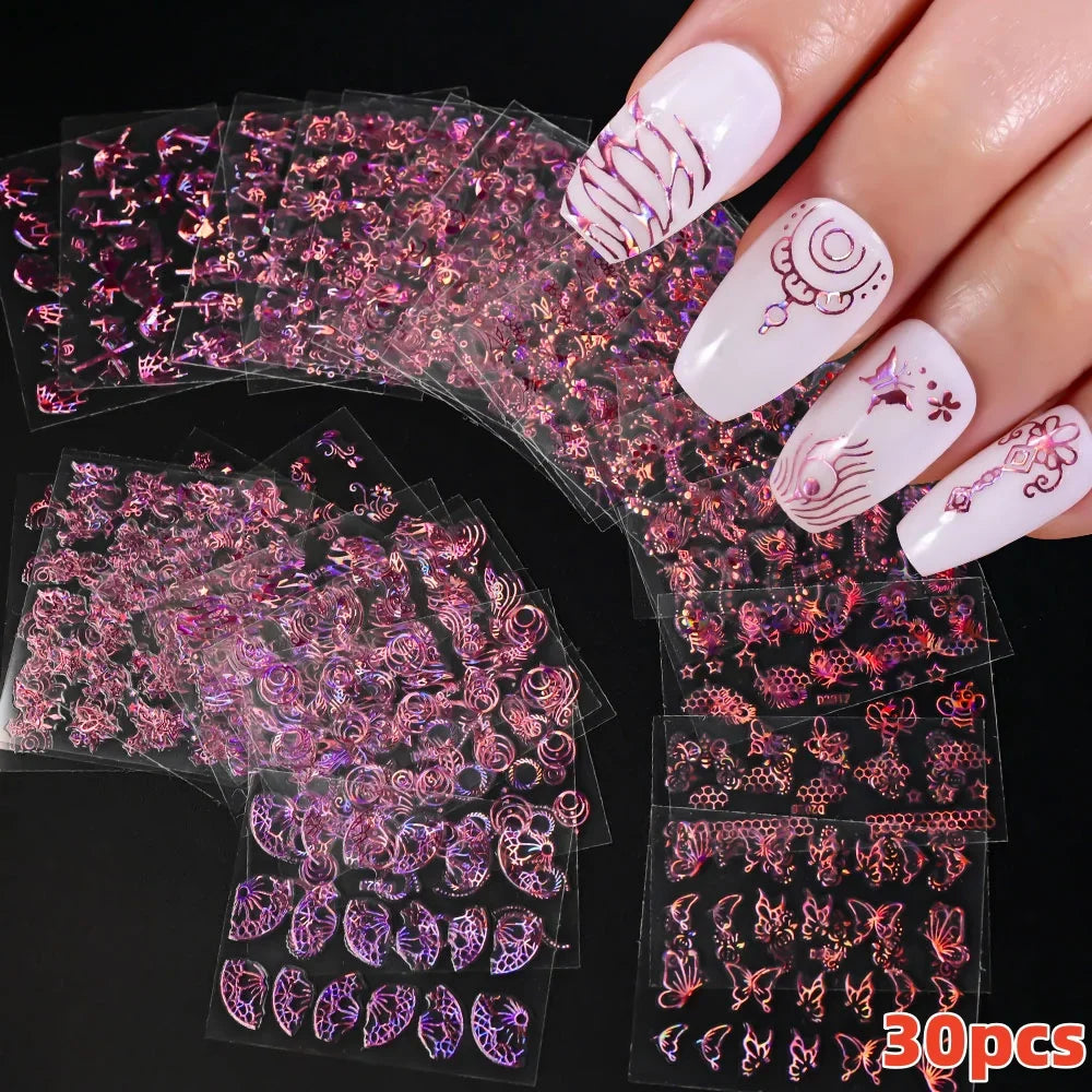 20pcs Laser Shining Aurora Shell Butterfly Nail Stickers 5D Nail Art Design Decals DIY Manicure Y2K Bronzing Stickers For Nails* (ONLINE ORDER ONLY)