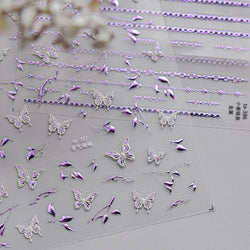 Hot Stamping Purple Line Love Heart Lace Bowknot Chain Branches Star Flower Leaf Butterfly Plant Flower Nail Art Stickers Decals (Online Order Only)