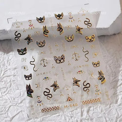 Mysterious Egyptian Cat Totem Eye Symbol Black Pharaoh Kitty Paw Sun Self Adhesive Nail Art Stickers Manicure Decals Wholesale (Online Order Only)