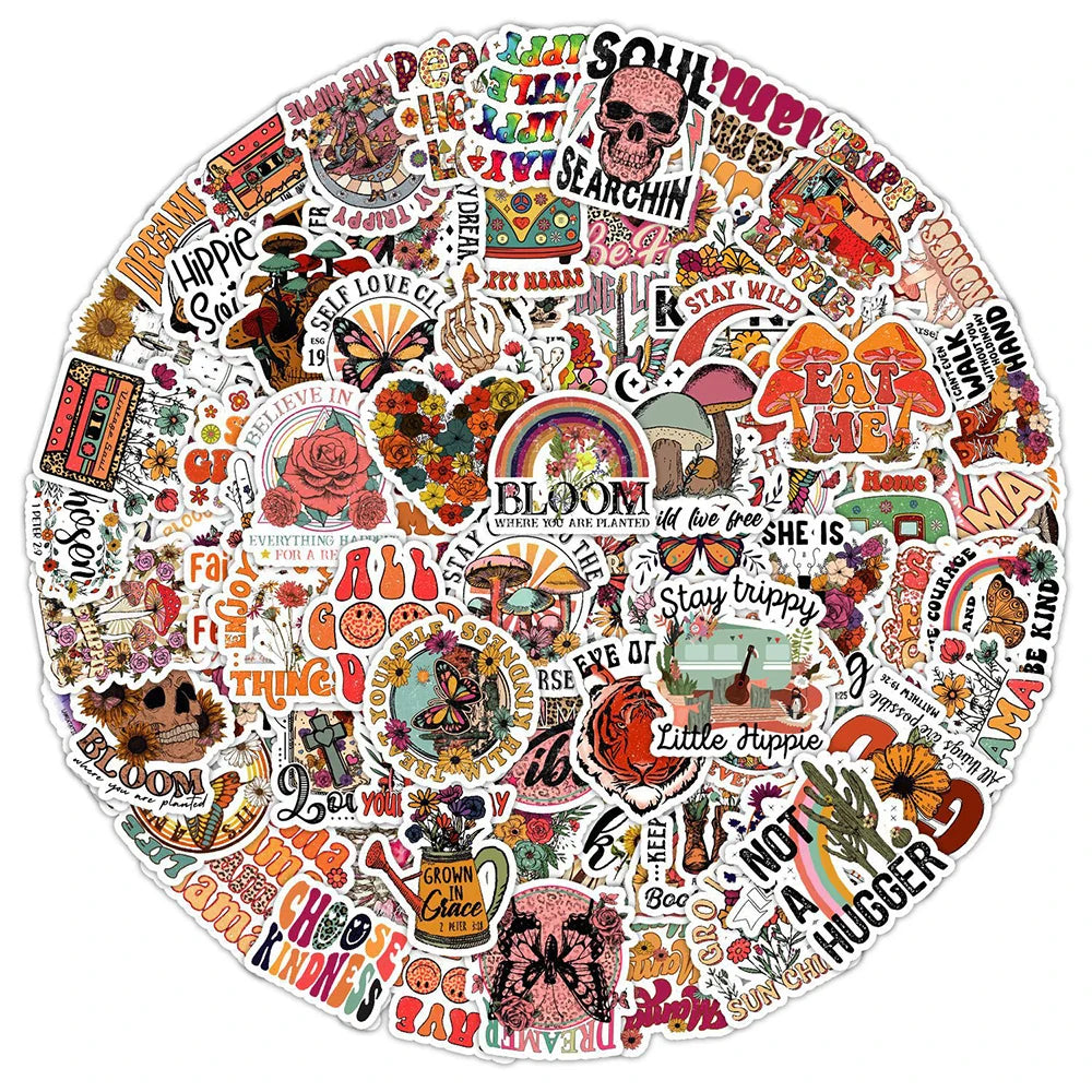 10/30/50/100PCS Vintage Cartoon Hippies Graffiti Stickers For Notebook Phone Skateboard Fridge Laptop Bike Decals Gift Kids Toy (ONLINE ORDER ONLY)