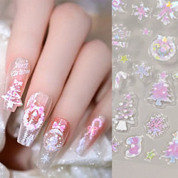 1pcs Pink Christmas Nail Stickers Shiny Shell Light Nail Art Parts Stickers Cute Snowflakes Star Wreath Nail Decorations Decals* (ONLINE ORDER ONLY)