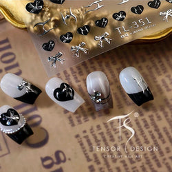 Black Silver Bowknot Love Heart Lace Irregular Line Lava Chic Self Adhesive Nail Art Stickers Embossed Reliefs Manicure Decals (Online Order Only)