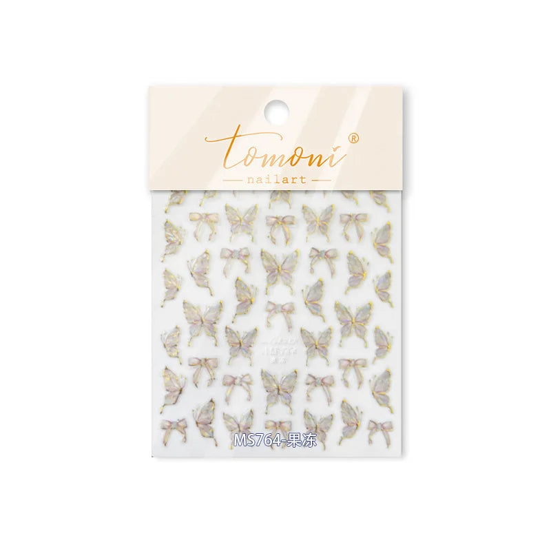 Cute Jelly Bowknot Butterfly Chic Animals Ribbon Tie Shine 3D Fantasy Nail Art Decorations Stickers DIY Dreamy Manicure Decals (Online Order Only)