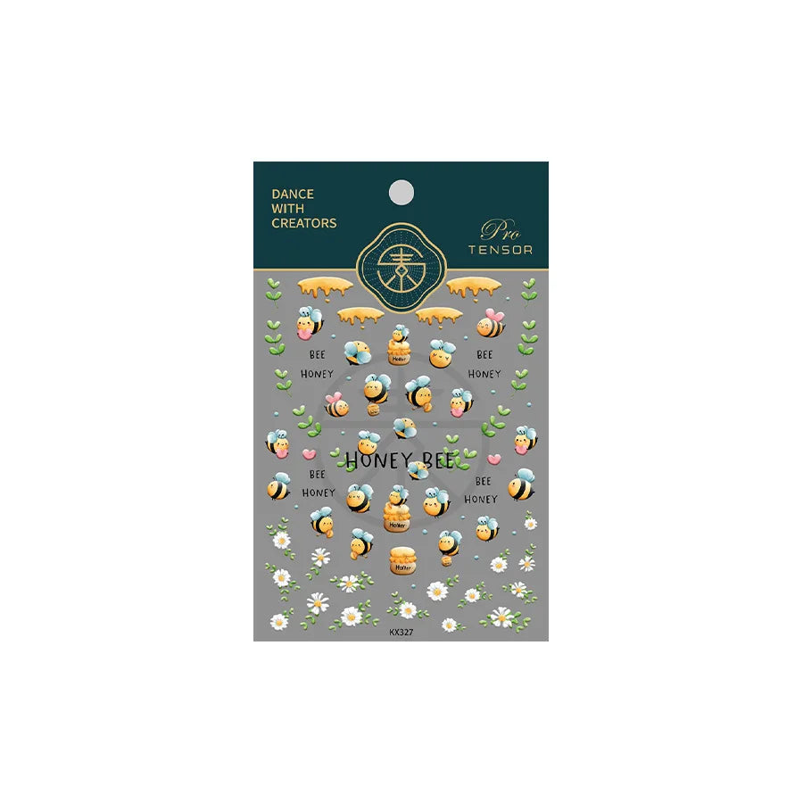 Cute Bee Honey Jar Daisy Flowers Gather Honey Pot Love Heart Green Leaves Reliefs Self Adhesive Nail Art Stickers Manicure Decal (ONLINE ORDER ONLY)