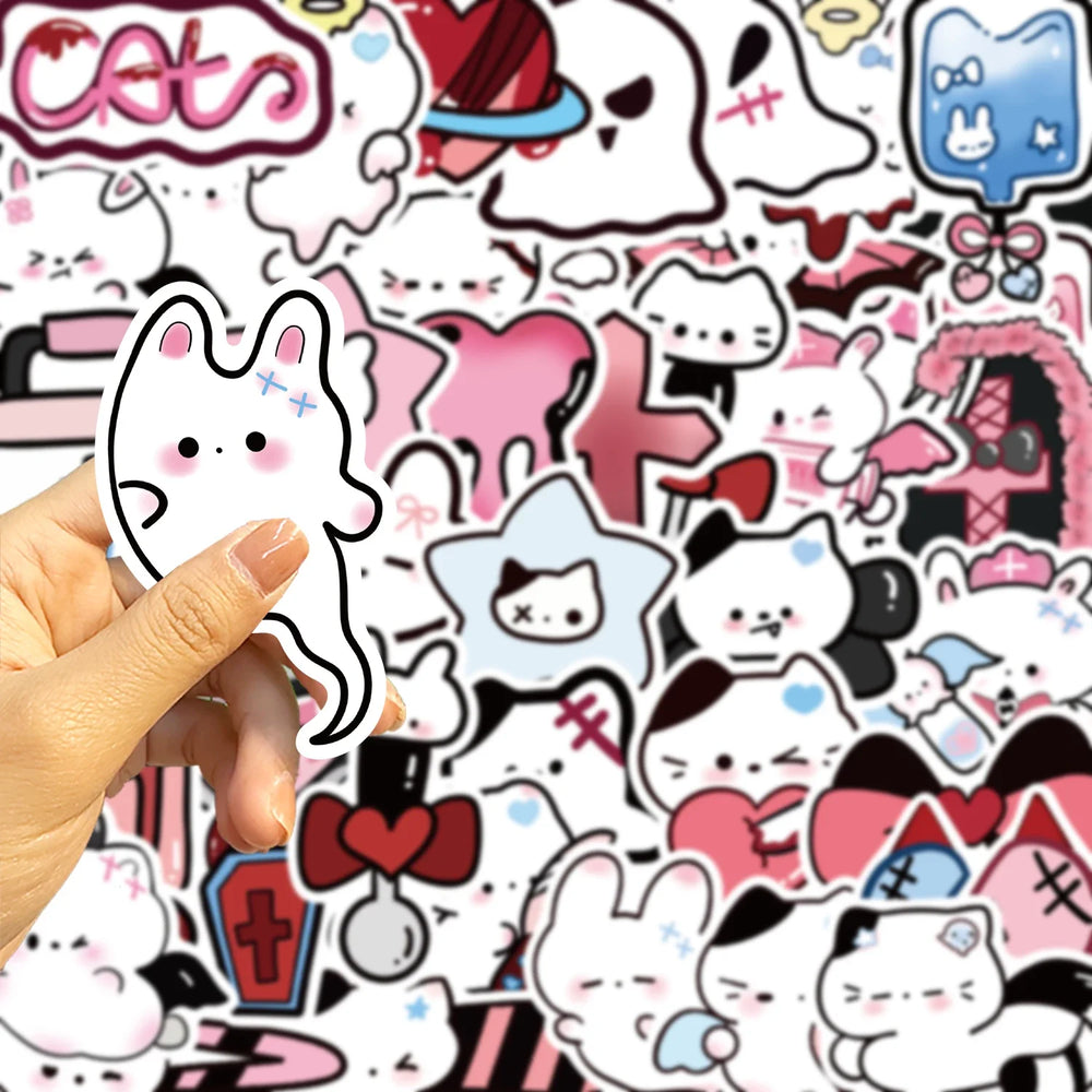 50Pcs Cute Funny Rabbit Animals Stickers Kawaii Cartoon Decals Skateboard Notebook Luggage Phone Car Sticker Toy (Online Order Only)
