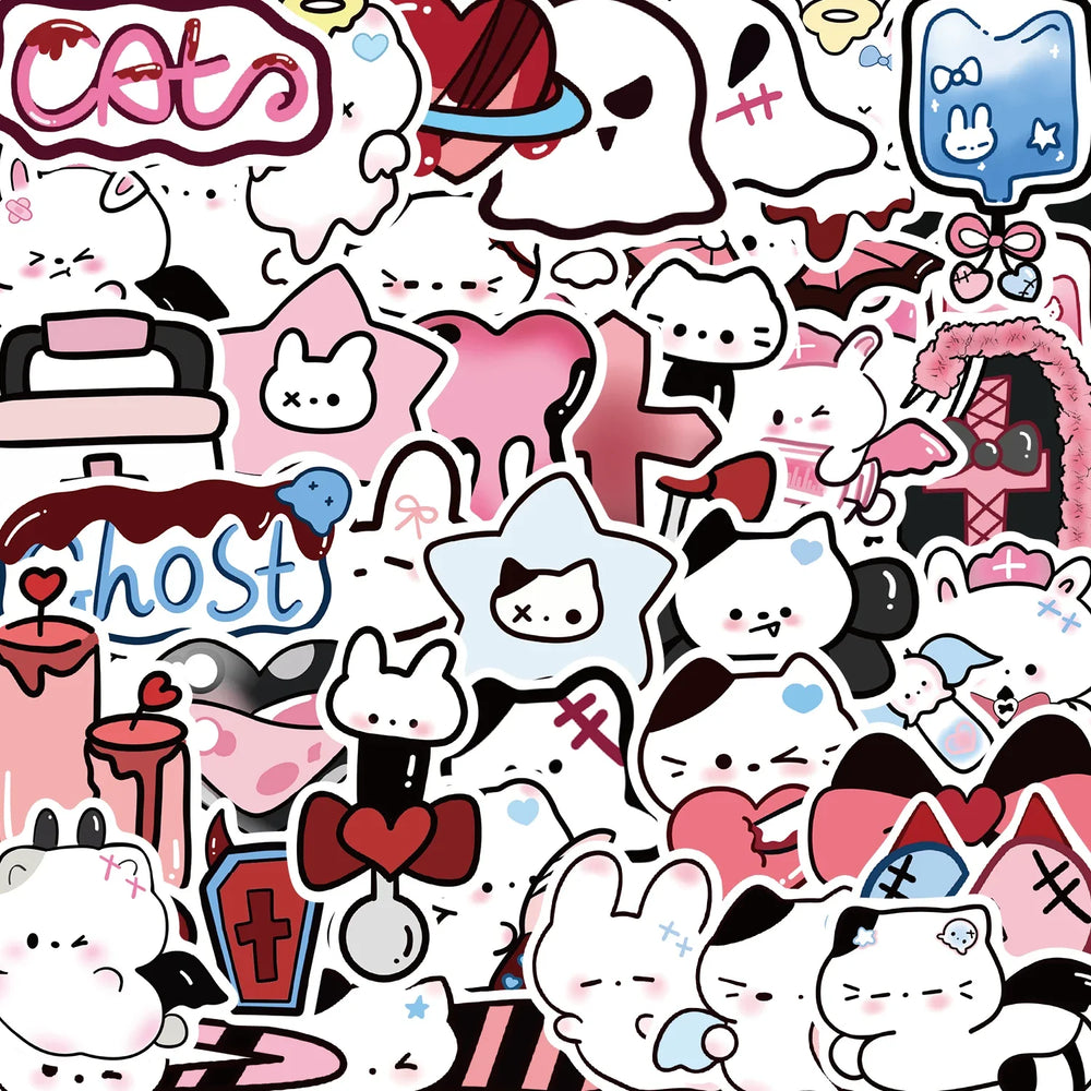 50Pcs Cute Funny Rabbit Animals Stickers Kawaii Cartoon Decals Skateboard Notebook Luggage Phone Car Sticker Toy (Online Order Only)