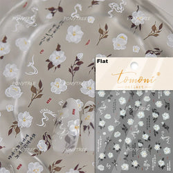 Camellia Tea After Rain Fragrant Flower Paint in Gold White Antique Chinese Characters Adhesive Nail Art Stickers Manicure Decal (ONLINE ORDER ONLY)