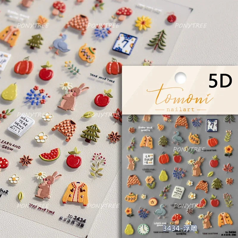 Cute Colored Mushrooms Water Bubbles Umbrella-shaped Plant Various Shapes Fungi Lovely Adhesive Nail Art Stickers Manicure Decal (ONLINE ORDER ONLY)