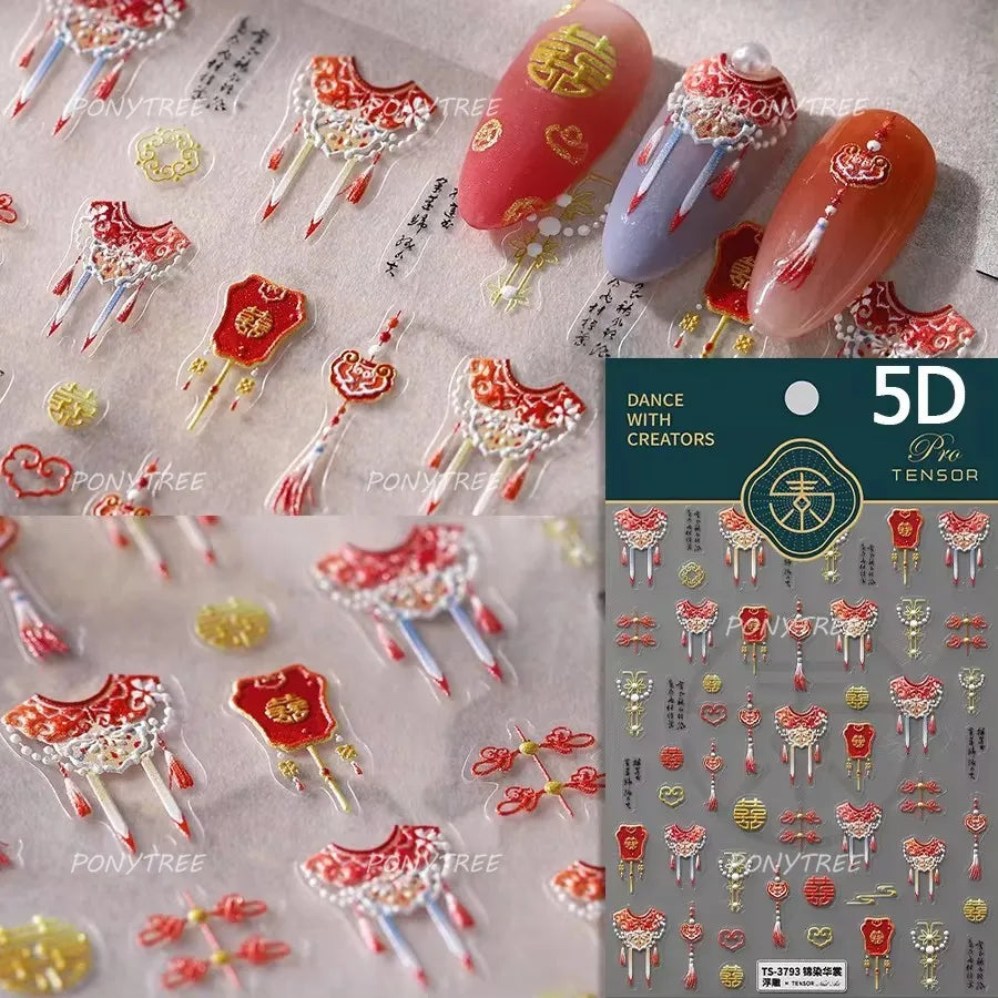 Yunjin Brocade Shawl Tassel Pendant Traditional Chinese Costumes and Ornaments Self Adhesive Nail Art Stickers Manicure Decals (ONLINE ORDER ONLY)