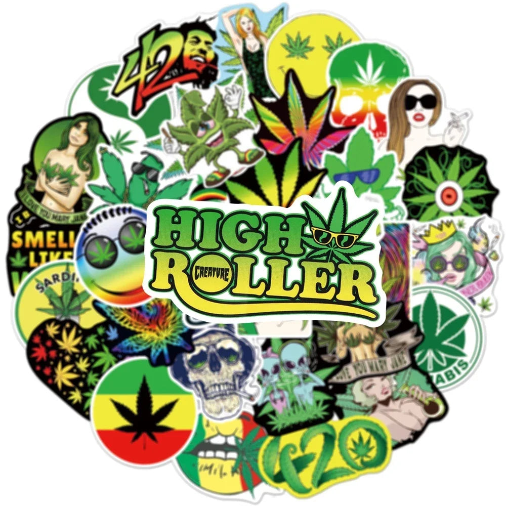 10/30/50PCS Funny Characters Leaves Weed Smoking Stickers Kid Toy PVC Waterproof Decals DIY Suitcase Motorcycle Bike Car Sticker (Online Order Only)