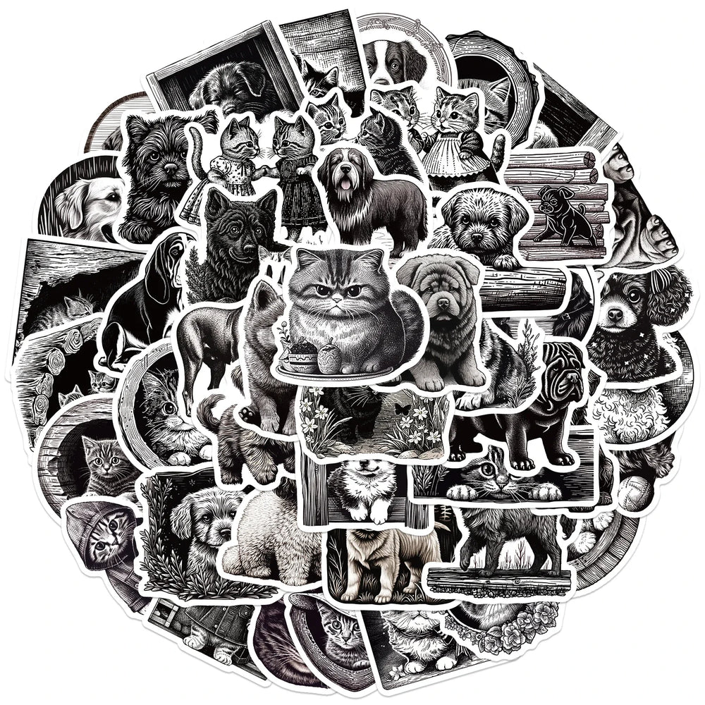 50pcs Cartoon Mixed Animals Aesthetic Stickers Cute Cats Dogs Decals Notebook Phone Laptop Diary Decoration Sticker Kids Toy (ONLINE ORDER ONLY)