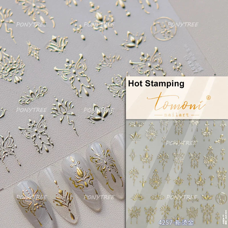 Baroque Figure Flower Totem Geometric Star Love Heart Hot Stamping Embossed Relief Self Adhesive Nail Art Sticker Manicure Decal (ONLINE ORDER ONLY)