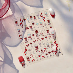 Sexy Red Grape Wine Bowknot Cocktail Goblet Cup Soda Liquid Shiny Sparkling Self Adhesive Nail Art Stickers 3D Manicure Decals (ONLINE ORDER ONLY)