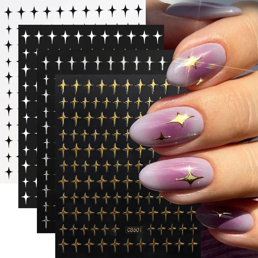 4pcs Roman Letter Design Nail Stickers Golden/Silvery/Black/White Alphabet Design Self Adhesive Decal English Words DIY Manicure (Online Order Only)