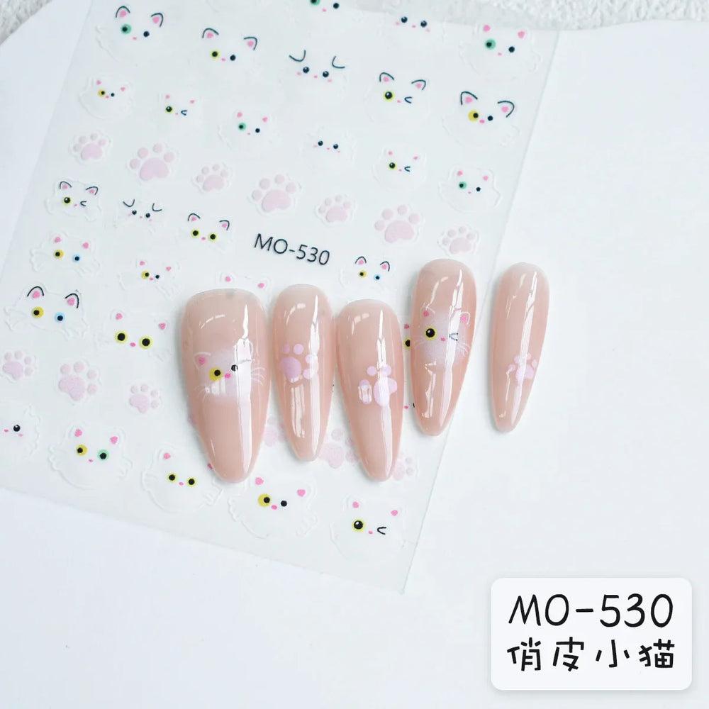 Lovely Cartoon Halo Dyeing Cat Bowkbot Paw Kitten Star Love Charming Self Adhesive Nail Art Sticker Cute Animals Manicure Decal (ONLINE ORDER ONLY)