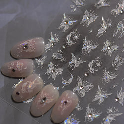 Dreamy Moon Stars Love Heart Butterfly Bowknot Lace Shiny Starburst Ribbon Delicate Adhesive Nail Art Stickers Manicure Decals (Online Order Only)