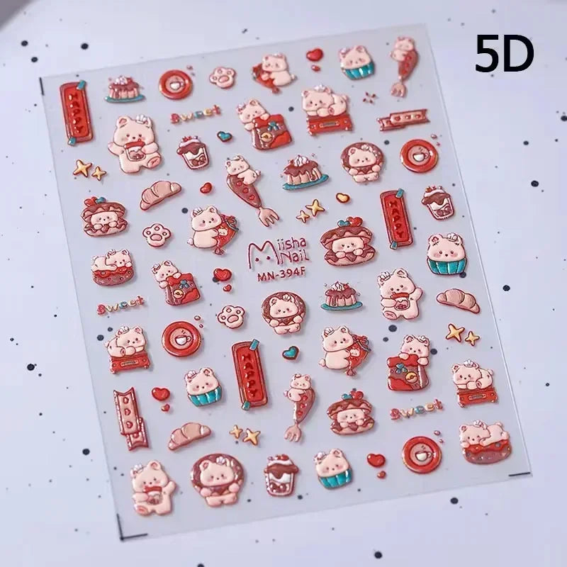 Bowknot Bear Cake Chocolates Food Star Cherry Apple Cook Love Heart Adhesive Nail Art Sticker Rhinestone Reliefs Manicure Decal (ONLINE ORDER ONLY)