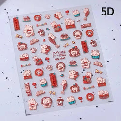 Bowknot Bear Cake Chocolates Food Star Cherry Apple Cook Love Heart Adhesive Nail Art Sticker Rhinestone Reliefs Manicure Decal (ONLINE ORDER ONLY)
