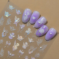 White Pink Baby Child Angel Wing Heart Bowknot Leaves Key Star Cupid's Arrow Archery Adhesive Nail Art Stickers Manicure Decals (ONLINE ORDER ONLY)