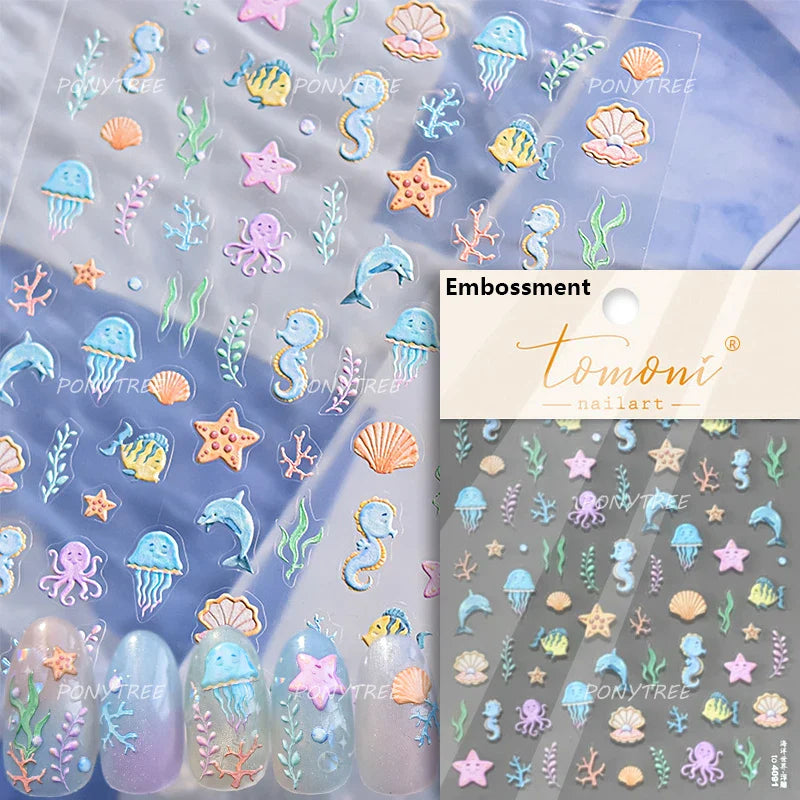 Deep Sea Animal Fish Shoal of Fish Whale Coral Dolphin Summer Beach Cute Jellyfish Bubble Bathyal Fauna Nail Art Stickers Decals (ONLINE ORDER ONLY)