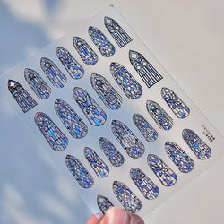 Retro Shiny Glazed Rococo Flower Window Dreamy Butterfly Geometric Frame Stamp Embossed Reliefs Nail Art Stickers Manicure Decal (Online Order Only)